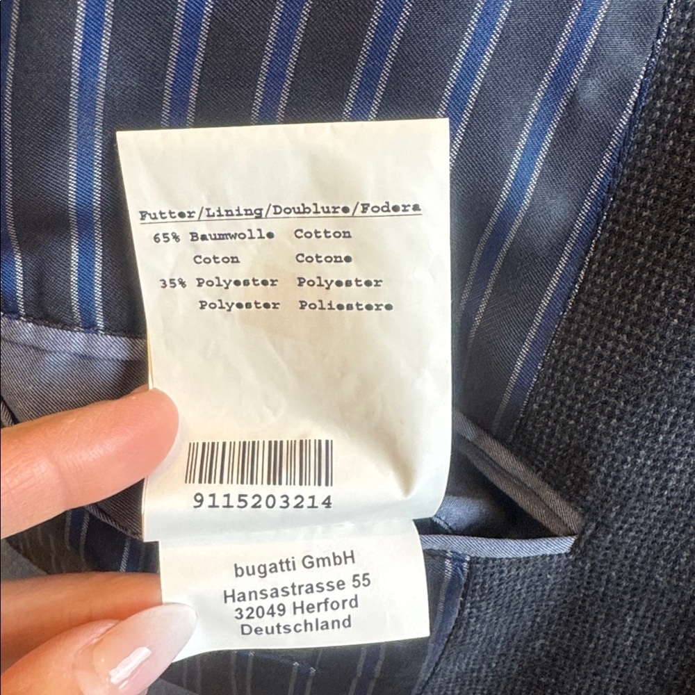 Bugatti Flexcity Blue Charcoal Blazer – Size 42R – Wool Blend Elbow Patch - Picture 9 of 11